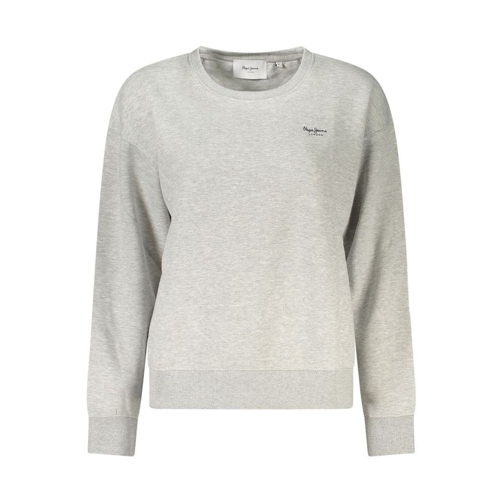 Sweatshirt en coton gris pour femmes de Pepe Jeans, vêtement décontracté avec logo sur la poitrine, vue frontale.