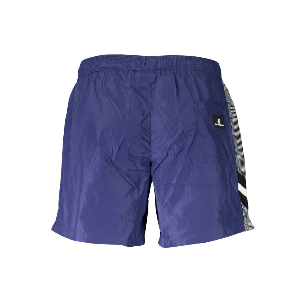Boxers de bain pour homme Karl Lagerfeld en polyester bleu, coupe confortable et style élégant pour la plage.