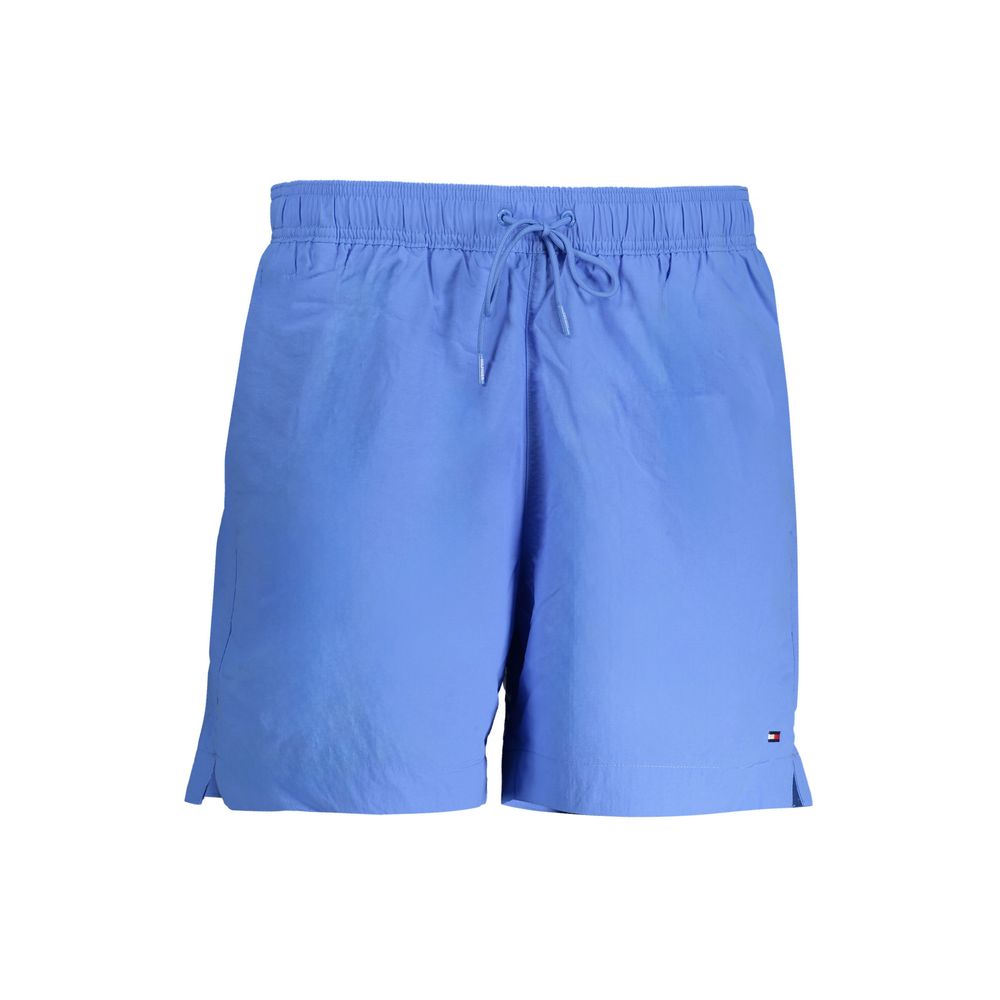 Maillot de bain homme Tommy Hilfiger Azzurro en polyamide, coupe classique, couleur bleue avec logo brodé sur la jambe.