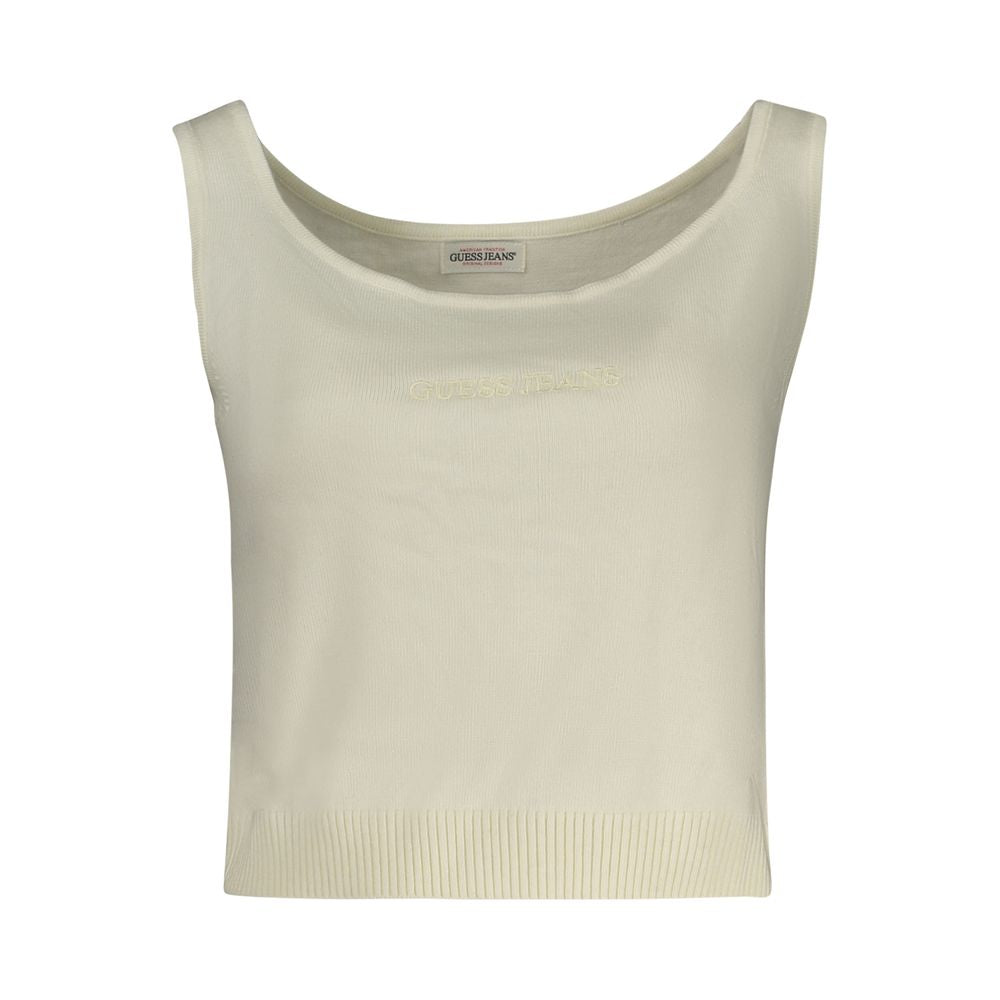 Chemise blanche Guess Jeans pour femmes en polyester, vue de face, avec col classique et manches longues.