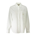 Chemise blanche en coton pour femme de la marque Calvin Klein, visible avec col et manches longues.