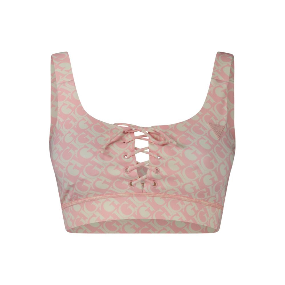 Chemise pour femmes Guess Jeans en polyester rose, style décontracté avec col et manches longues.