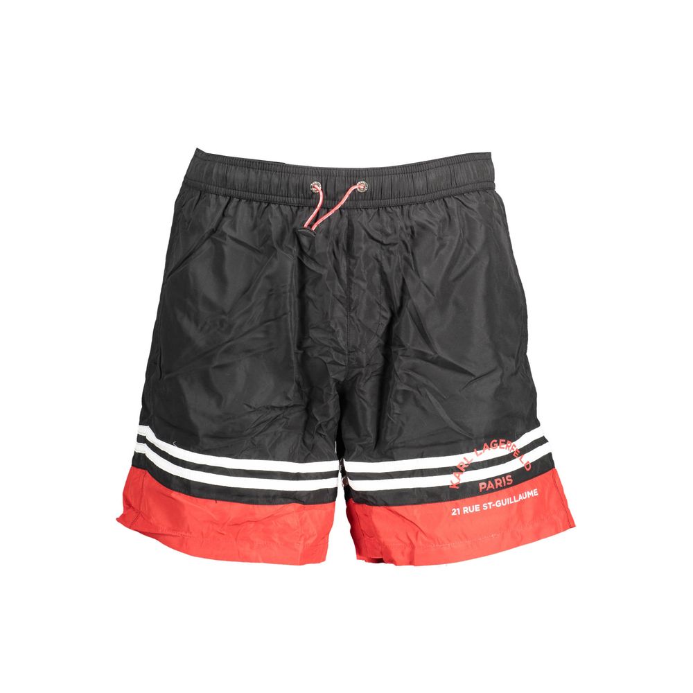 Boxers de bain pour hommes Karl Lagerfeld en polyester noir, avec design classique et logo de la marque visible.