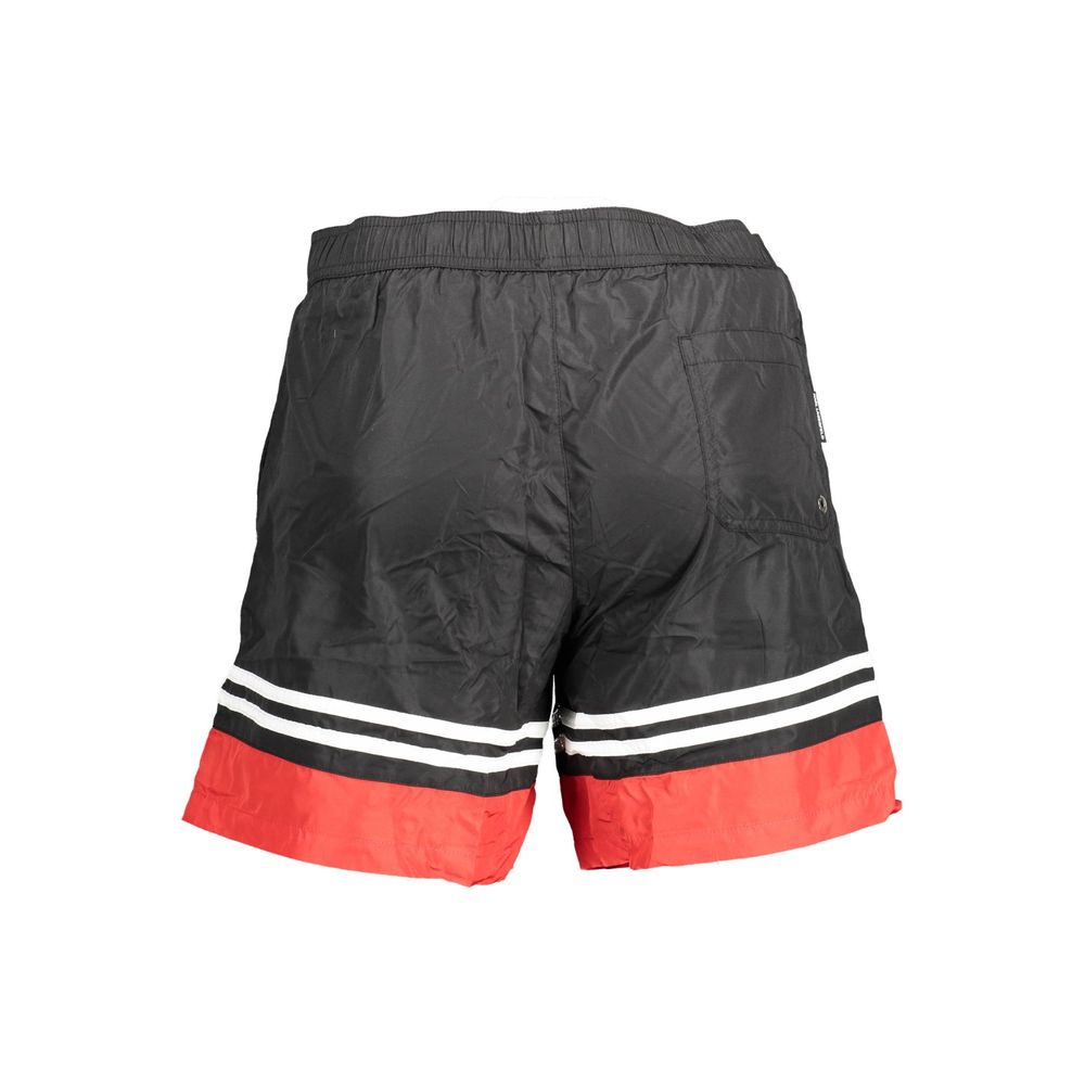Boxers de bain pour hommes Karl Lagerfeld en polyester noir, avec logo visible sur la ceinture.