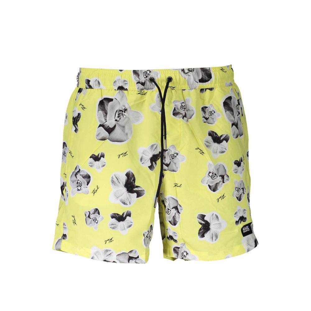 Maillot de bain homme Karl Lagerfeld jaune en polyester, boxer de natation, style tendance et confortable.