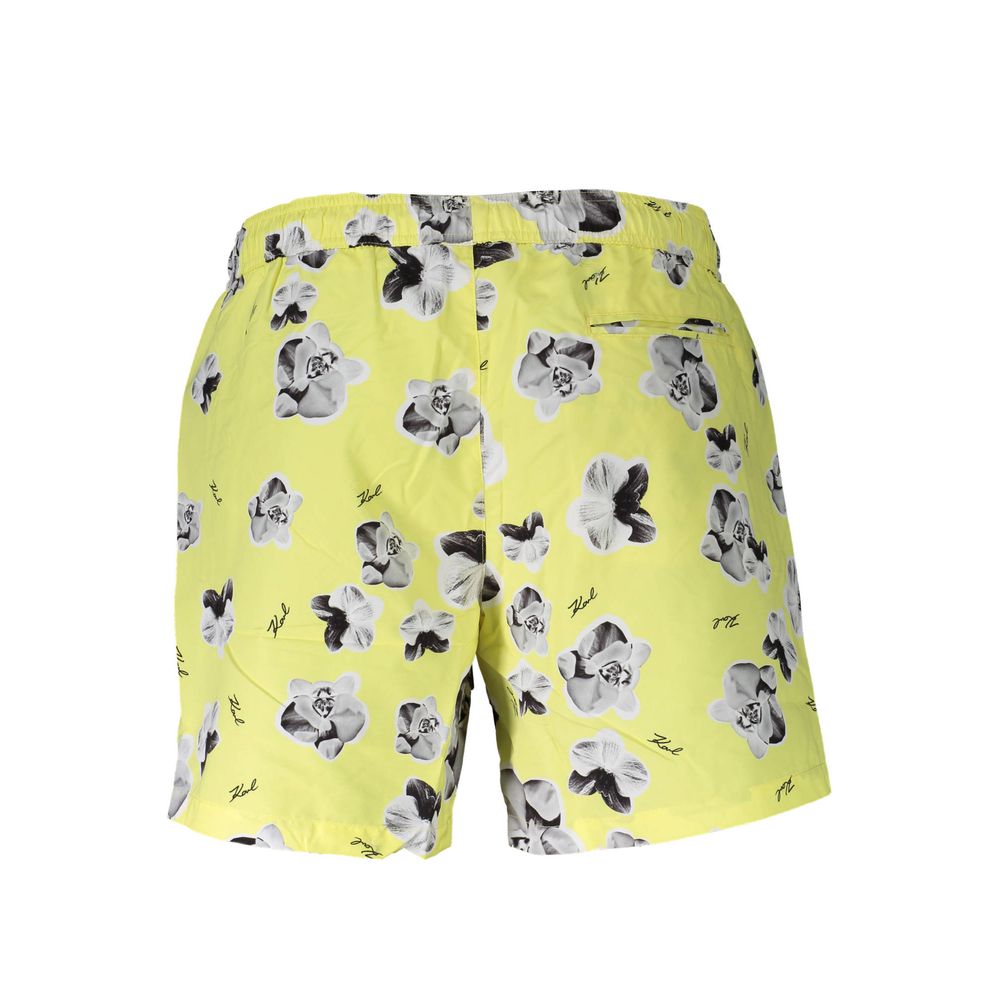 Shorts de bain pour homme Karl Lagerfeld en polyester jaune, coupe boxer, style élégant et confortable pour la plage ou la piscine.