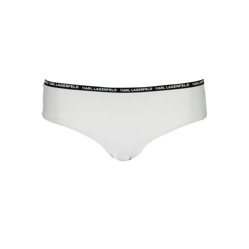 Maillot de bain femme Karl Lagerfeld blanc en polyamide, slip de bain élégante avec logo du designer visible.