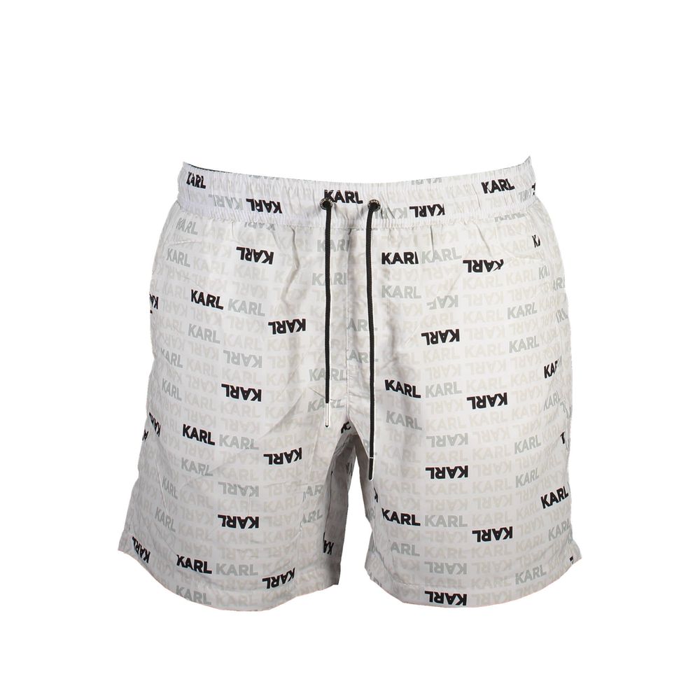 Shorts de bain pour homme Karl Lagerfeld en polyester blanc, avec logo et design élégant, parfait pour la plage.
