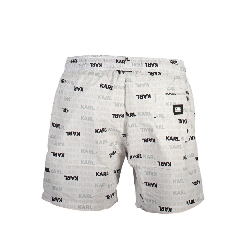 Maillot de bain homme Karl Lagerfeld en polyester blanc, shorts de natation élégants avec logo de la marque.
