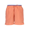 Maillot de bain homme Tommy Hilfiger en nylon rose, coupe confortable et style sportif pour la plage.