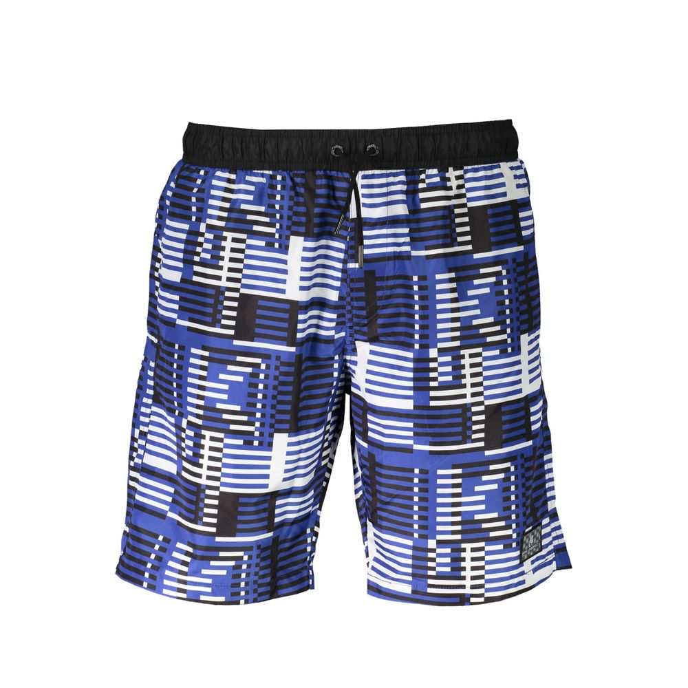 Shorts de bain homme Karl Lagerfeld en polyester bleu avec logo, adaptés pour la plage ou la piscine.