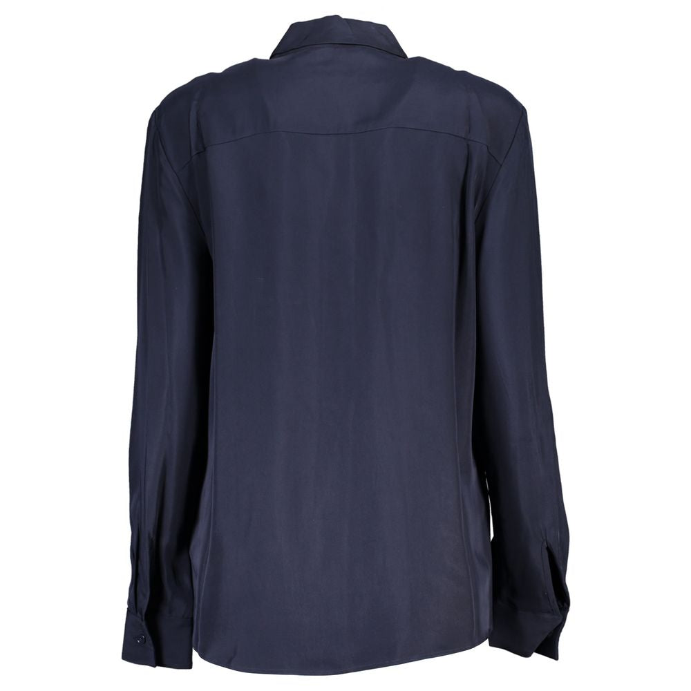 Chemise pour femmes Tommy Hilfiger en viscose bleue, coupe élégante avec col classique, manches longues et détails modernes.