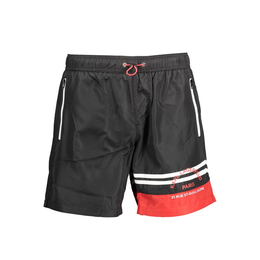 Boxers de bain pour homme Karl Lagerfeld en polyester noir, coupe ajustée et confortable, idéal pour la plage ou la piscine.
