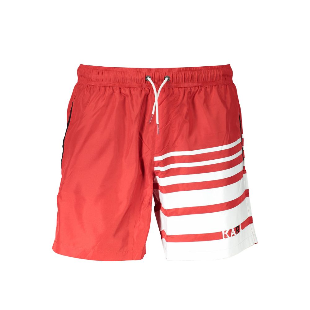 Boxers de bain pour hommes Karl Lagerfeld Rosso en polyester, couleur rouge vif avec logo de la marque visible.