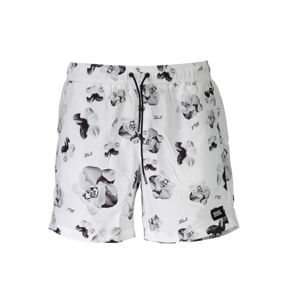 Boxer de bain pour homme Karl Lagerfeld Bianco en polyester, léger et confortable, avec design blanc élégant.
