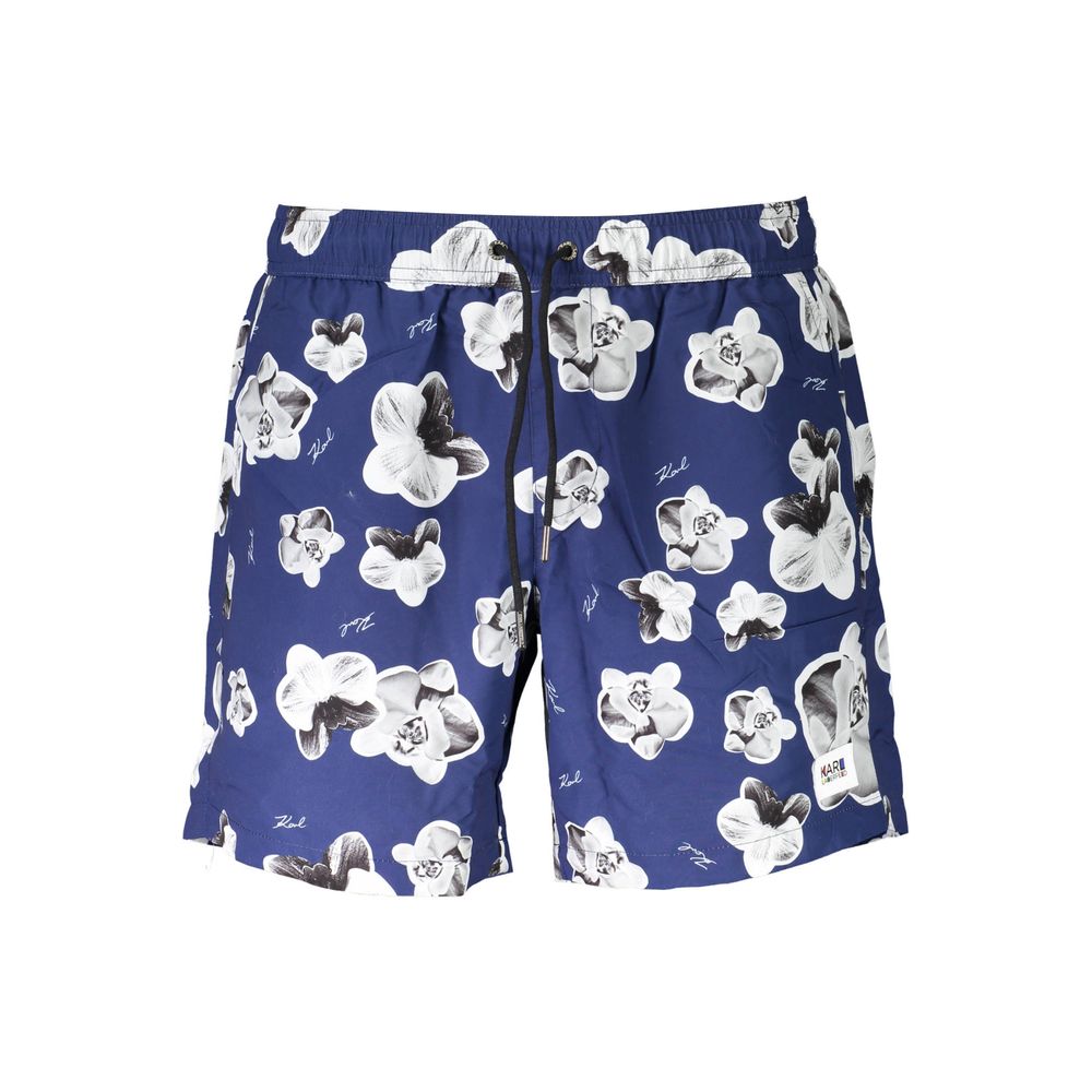 Maillot de bain homme Karl Lagerfeld en polyester bleu avec boxer de bain, coupe classique et logo de la marque visible.