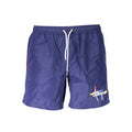 Shorts de bain pour homme Karl Lagerfeld en polyester bleu, style boxer avec logo de la marque visible.