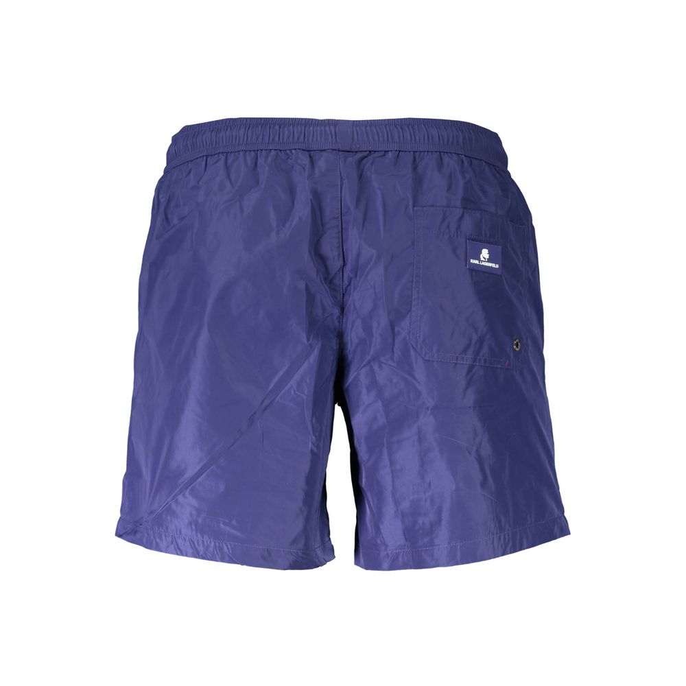 Boxers de bain pour hommes Karl Lagerfeld en polyester bleu, coupe confort et style pour la plage ou la piscine.