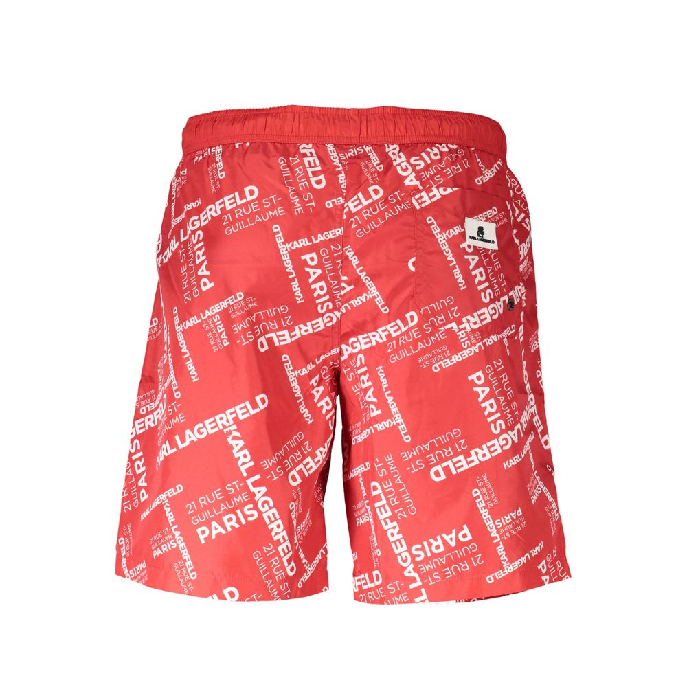 Maillot de bain rouge en polyester pour homme de Karl Lagerfeld, élégant et confortable, avec design moderne.