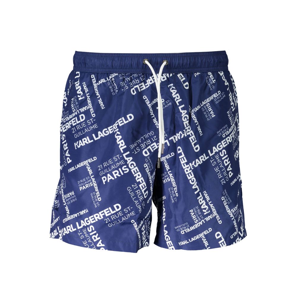 Boxers de bain pour homme Karl Lagerfeld en polyester bleu, style sportif avec logo visible.
