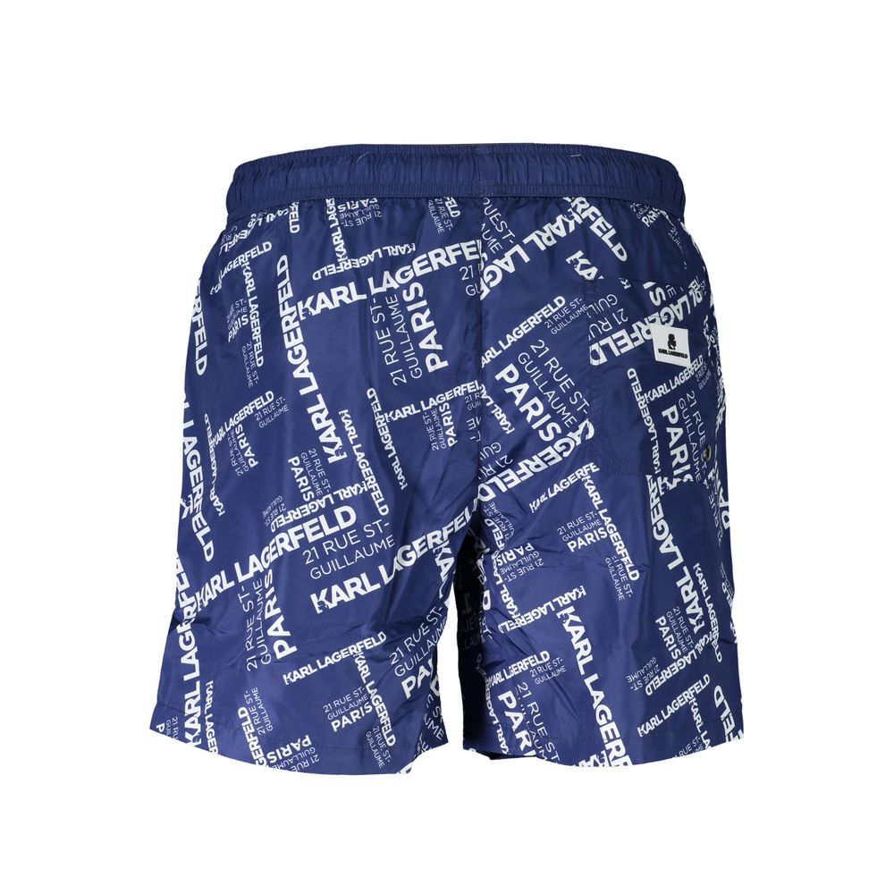 Boxers de bain pour homme Karl Lagerfeld en polyester bleu, style swim boxer avec logo de la marque visible.