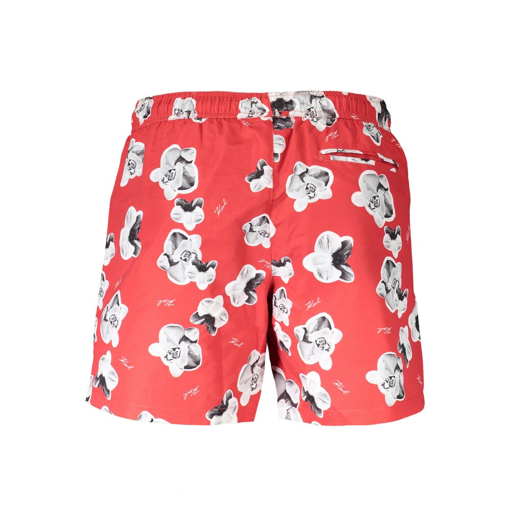 Maillot de bain homme Karl Lagerfeld en polyester rouge, coupe classique avec logo brodé, parfait pour la plage ou la piscine.