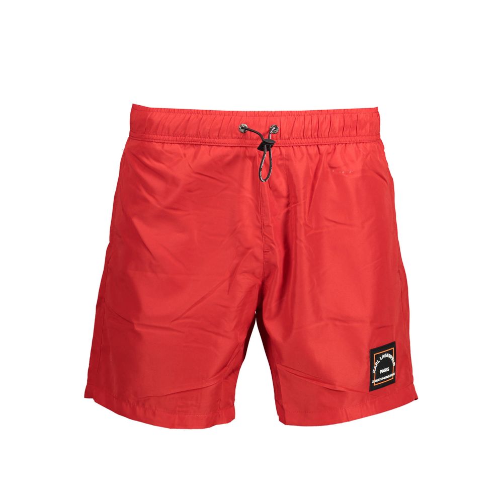 Boxer de bain pour homme Karl Lagerfeld Rosso en polyester, style nageur avec ceinture élastique et logo visible.