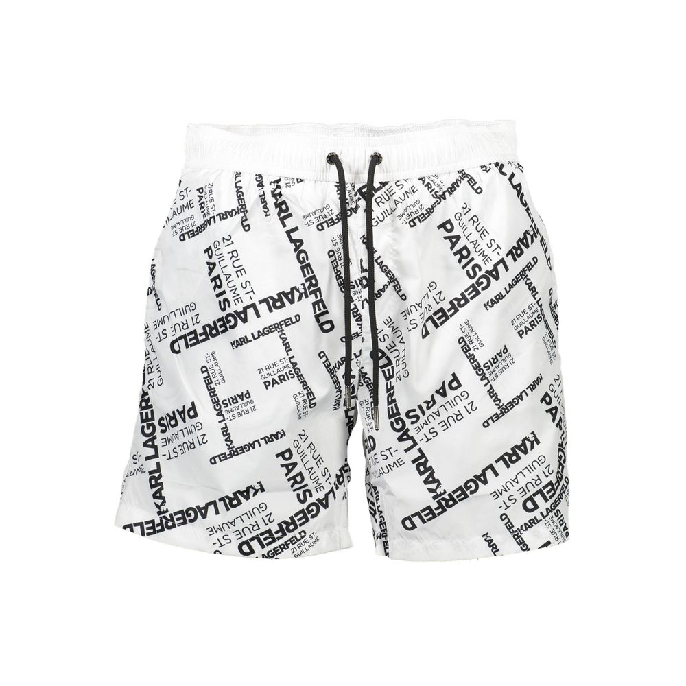 Maillot de bain homme Karl Lagerfeld en polyester blanc, boxer de natation élégant et confortable.