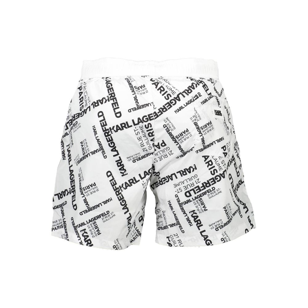 Boxers de bain pour homme Karl Lagerfeld en polyester blanc, avec logo et design moderne, parfaits pour la plage.