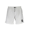 Shorts de bain pour homme Karl Lagerfeld en polyester blanc avec logo noir, style sportif et confortable.