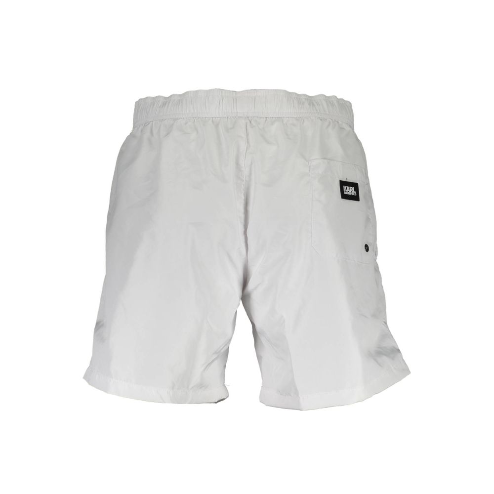 Shorts de bain pour hommes Karl Lagerfeld en polyester blanc, style boxer avec logo de la marque.