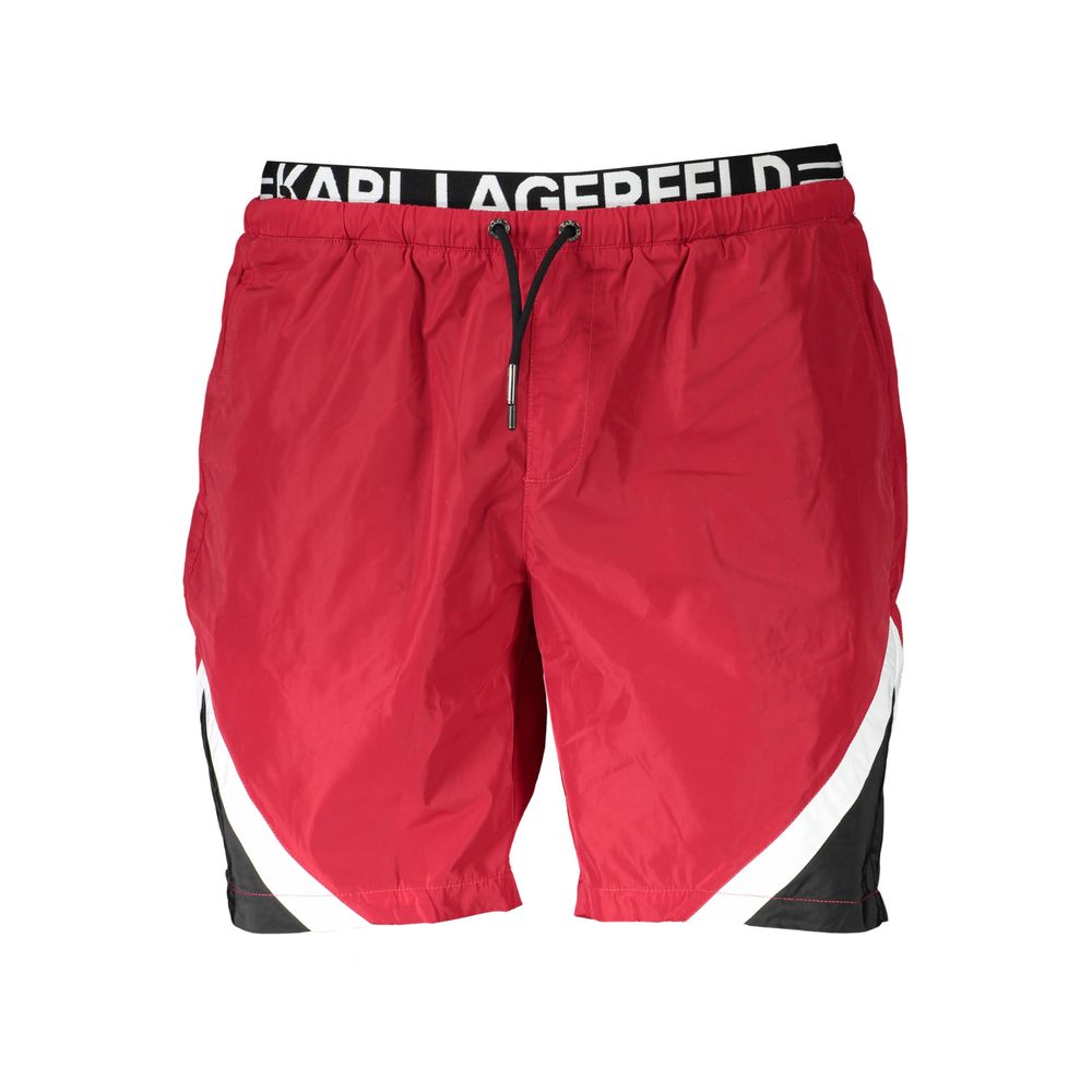 Maillot de bain homme Karl Lagerfeld en polyester rouge avec boxer, design élégant et confortable.