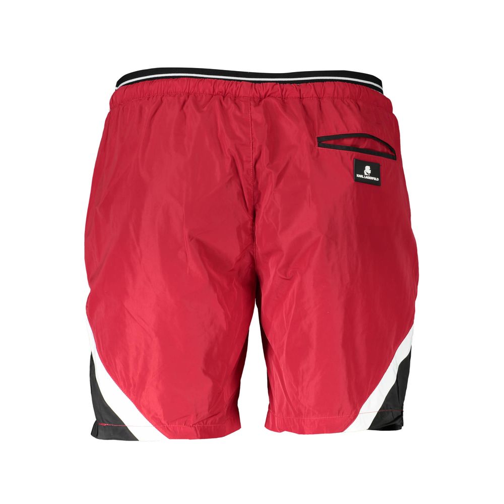 Maillot de bain homme Karl Lagerfeld en polyester rouge avec boxer, parfait pour la plage ou la piscine.