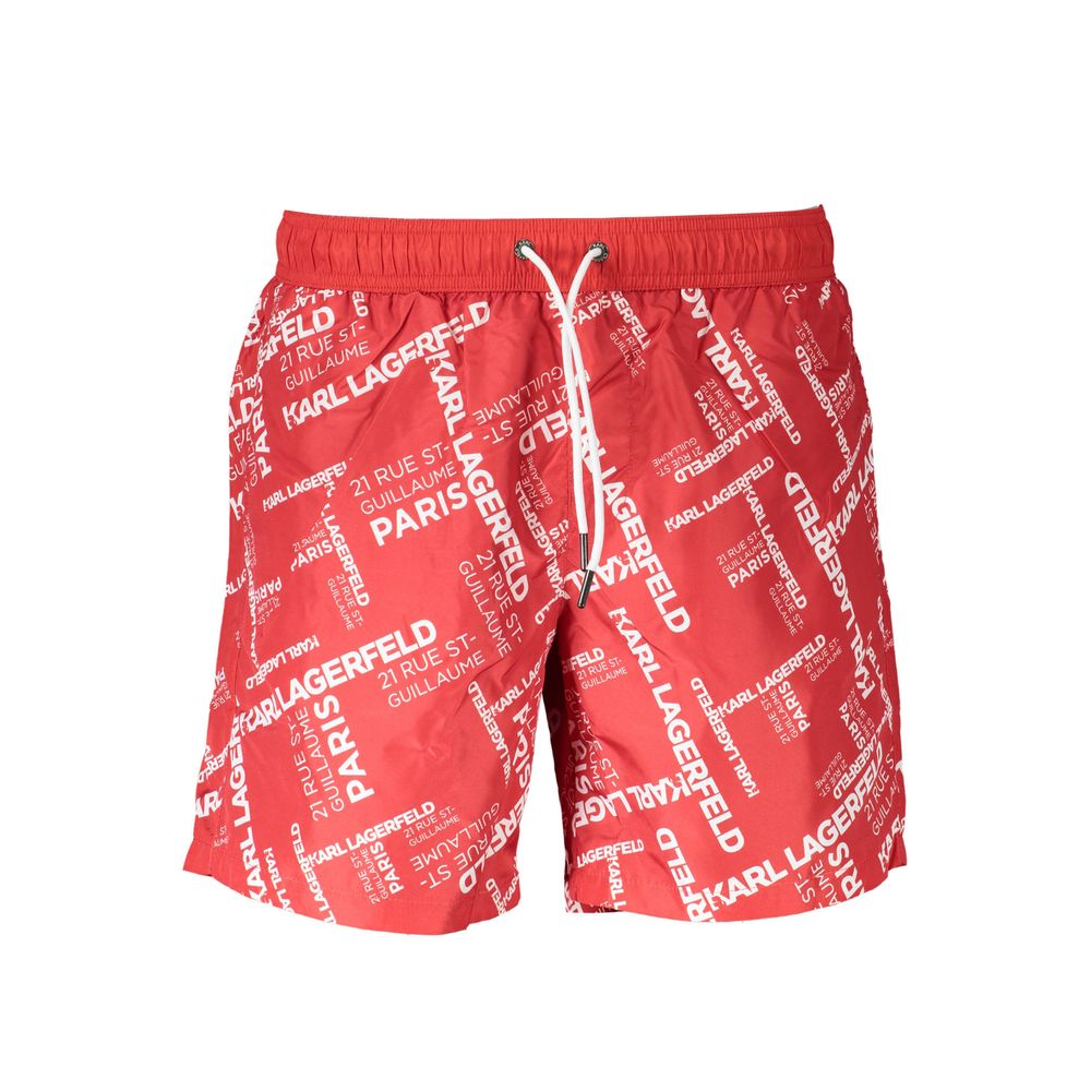 Boxers de bain pour homme Karl Lagerfeld Rosso en polyester, design élégant avec motifs rouges.