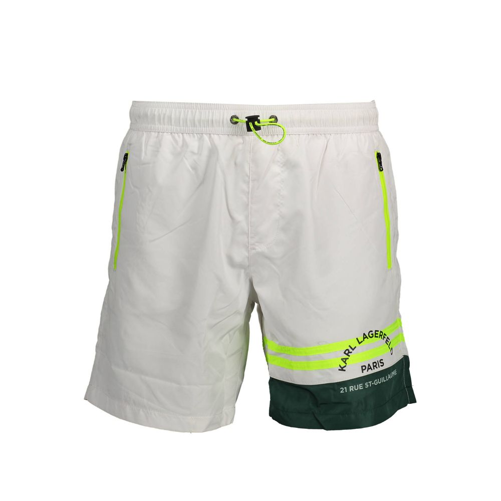 Boxers de bain pour homme Karl Lagerfeld en polyester blanc, avec logo et design élégant, pour la plage ou la piscine.