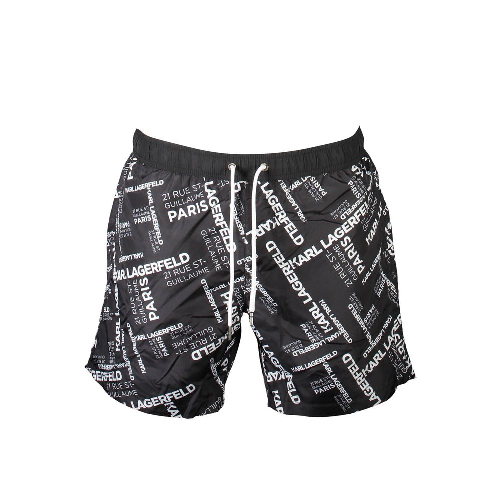 Shorts de bain homme Karl Lagerfeld en polyester noir, coupe boxer avec logo visible.