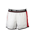 Boxers de bain pour hommes Karl Lagerfeld Bianco en polyester, style élégant avec logo visible, parfait pour la plage ou la piscine.