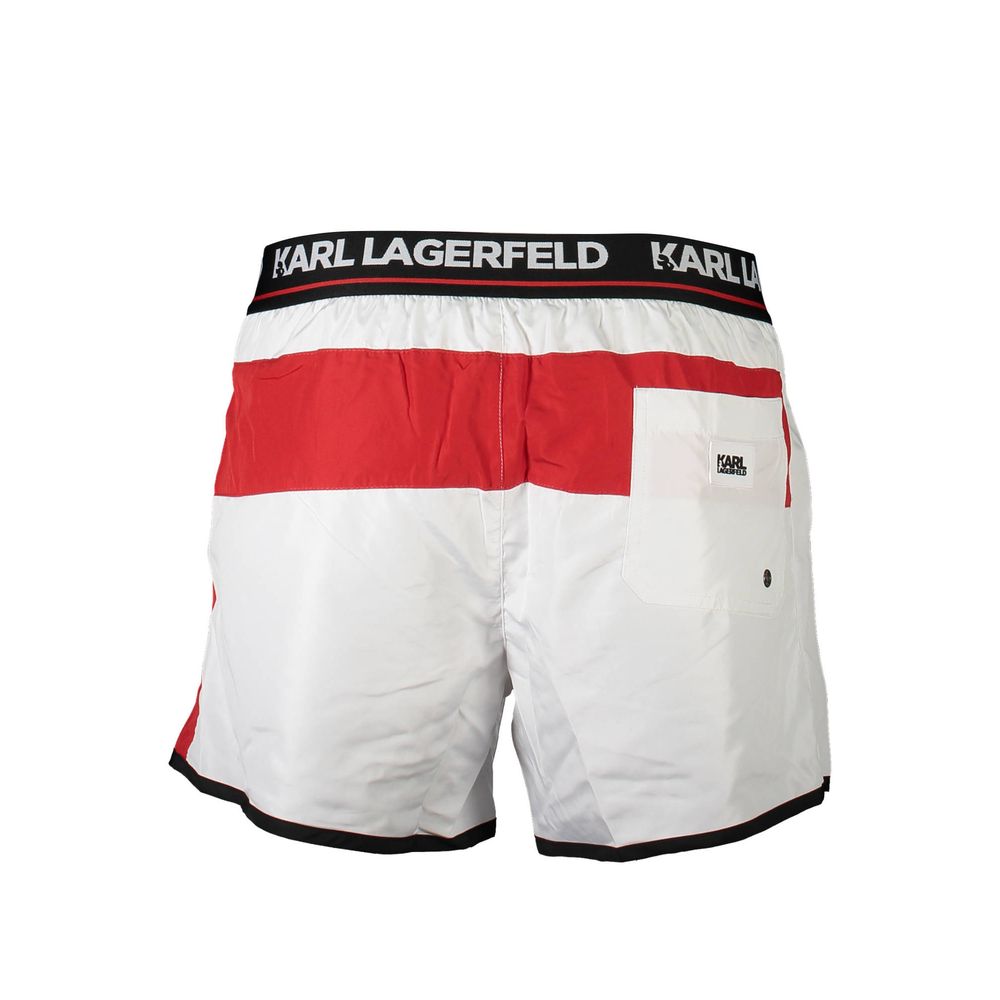 Boxers de bain pour homme Karl Lagerfeld Bianco en polyester, style élégant et confortable, blanc avec logo de la marque visible.