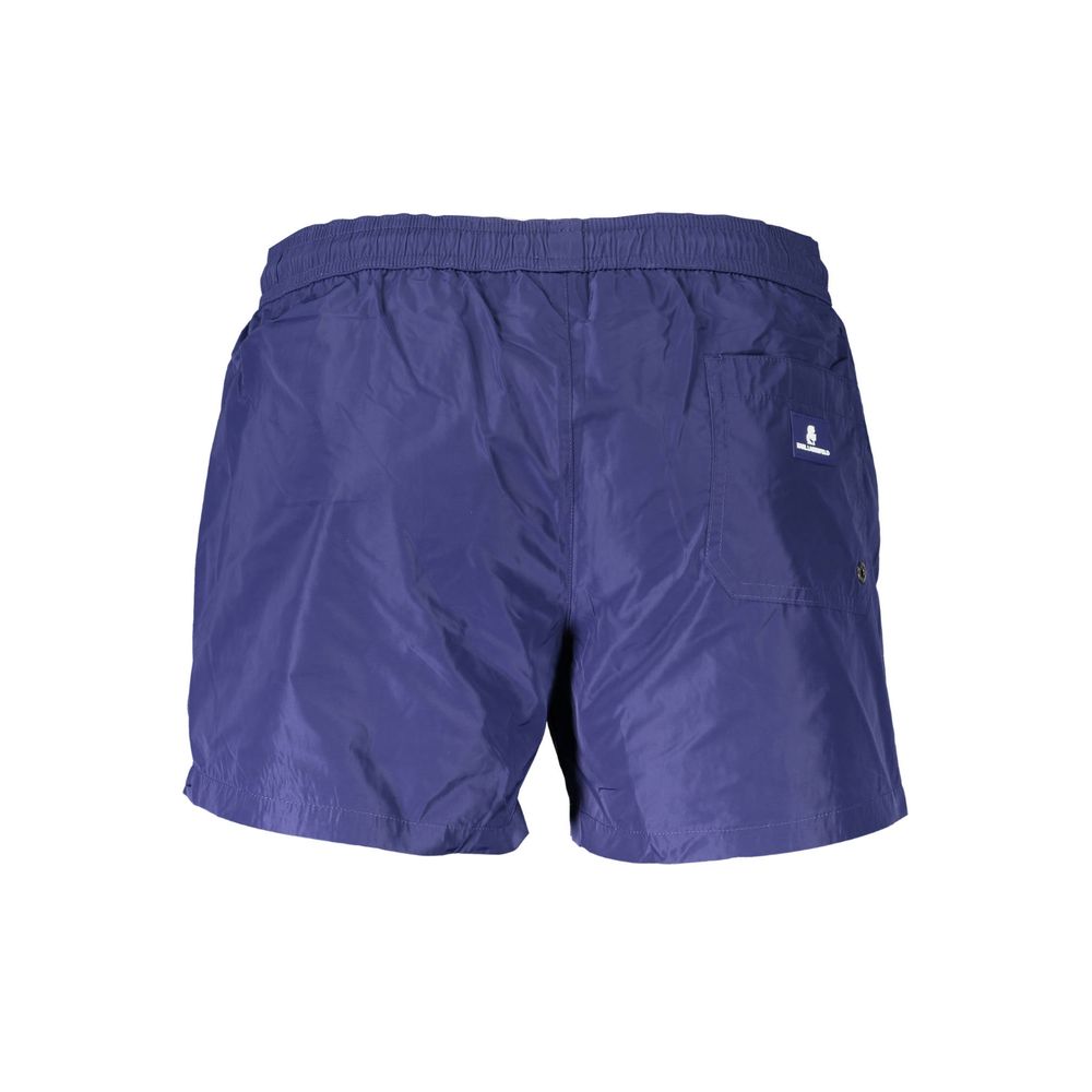 Maillot de bain homme Karl Lagerfeld bleu en polyester, boxer de natation avec logo de la marque visible.