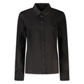Chemise noire en coton pour femme de Guess Jeans, tissu doux, coupe élégante, visible avec col et manches longues.
