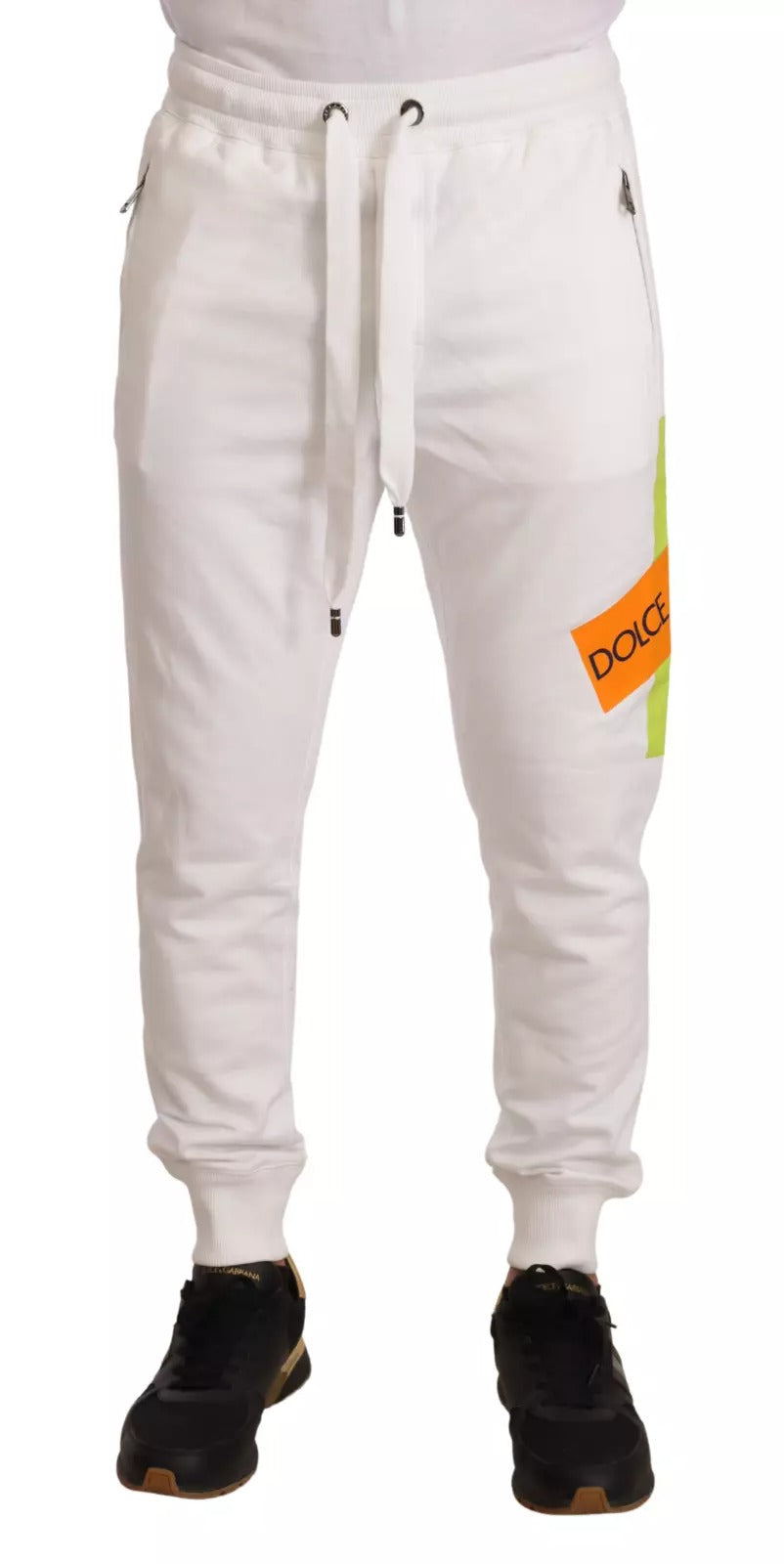 Pantalons de jogging blancs en coton Dolce & Gabbana avec logo brodé, style décontracté et confortable.
