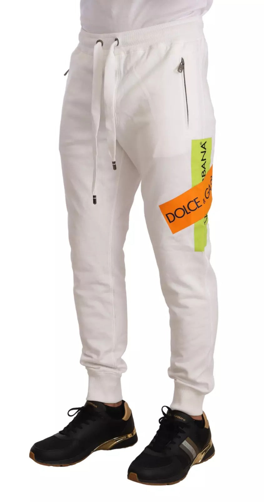 Pantalons de jogging blancs en coton Dolce & Gabbana avec logo brodé, style décontracté et confortable.