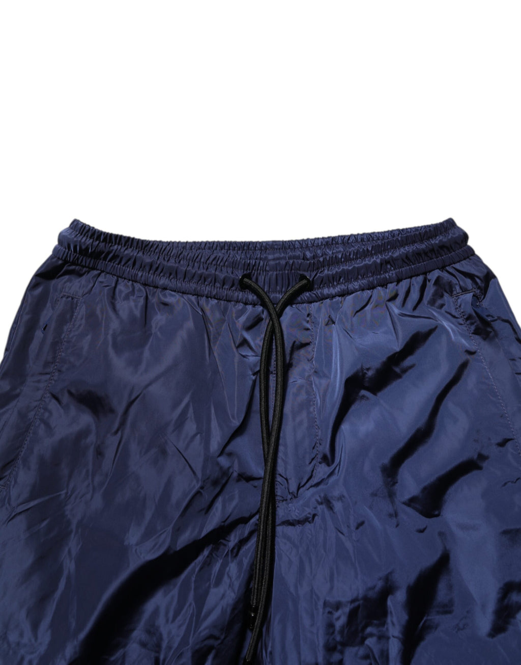 Pantalon de jogging en nylon bleu Dolce & Gabbana, coupe droite et ajustée, denim léger avec cordons de serrage à la taille.