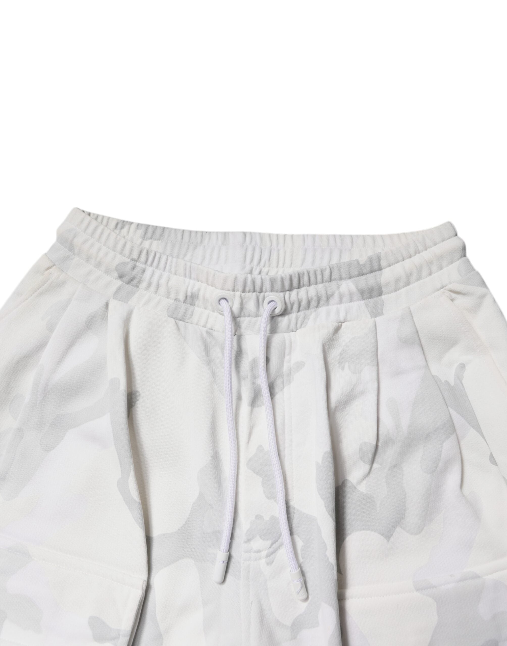Pantalon cargo Dolce & Gabbana blanc avec motif camouflage, jogger en coton décontracté et confortable.