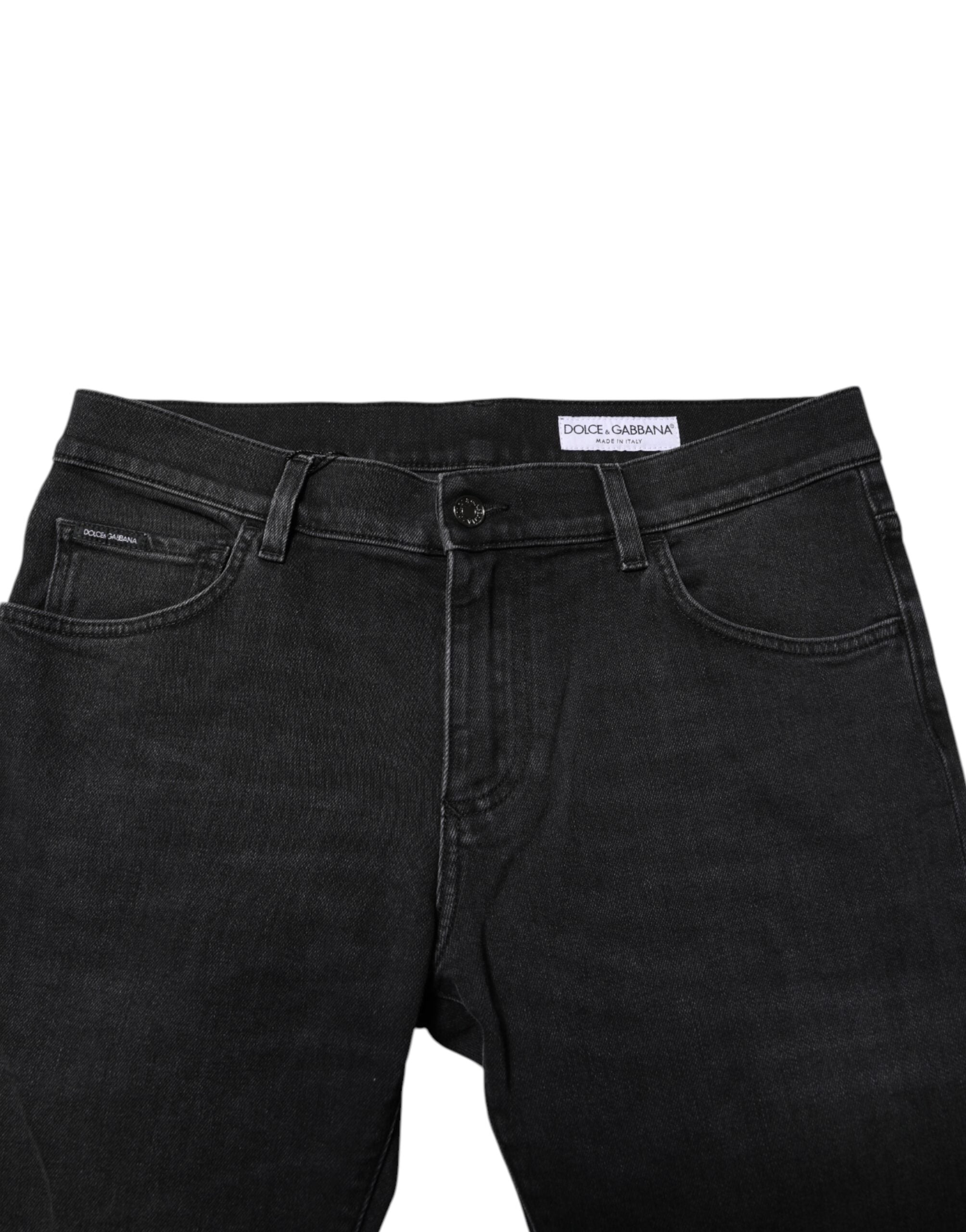 Jeans skinny en coton noir Dolce & Gabbana pour homme, pantalon en denim ajusté avec poches et détails classiques.