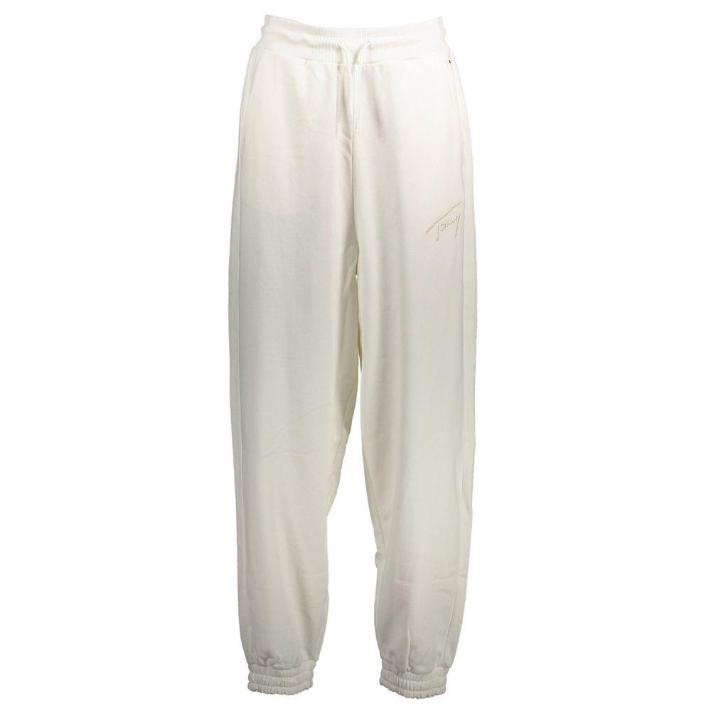 Pantalon de sweat en coton blanc pour femme de la marque Tommy Hilfiger, confort et style décontracté visible sur l'image.