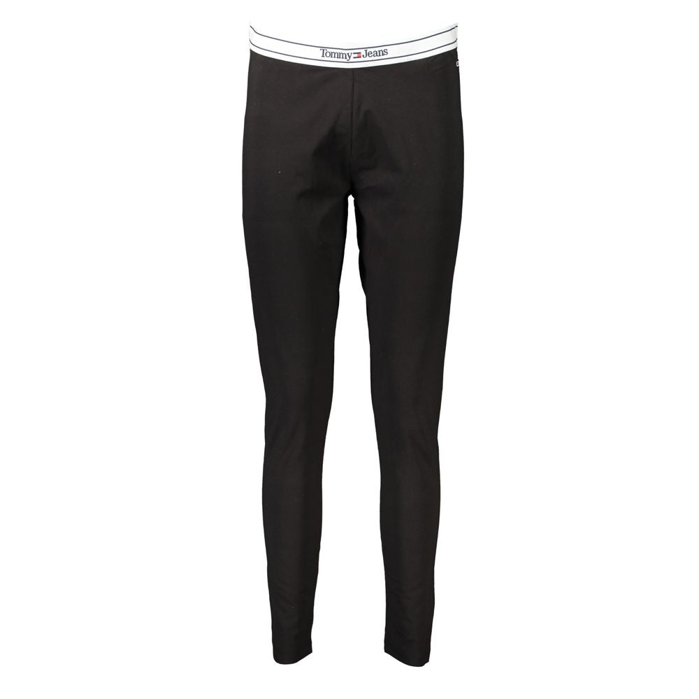 Leggings pour femmes en coton noir de la marque Tommy Hilfiger, ajustés et confortables.