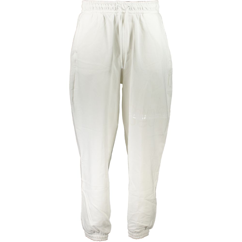 Pantalon de sport blanc pour hommes de Calvin Klein en coton, style décontracté et confortable pour un look moderne.