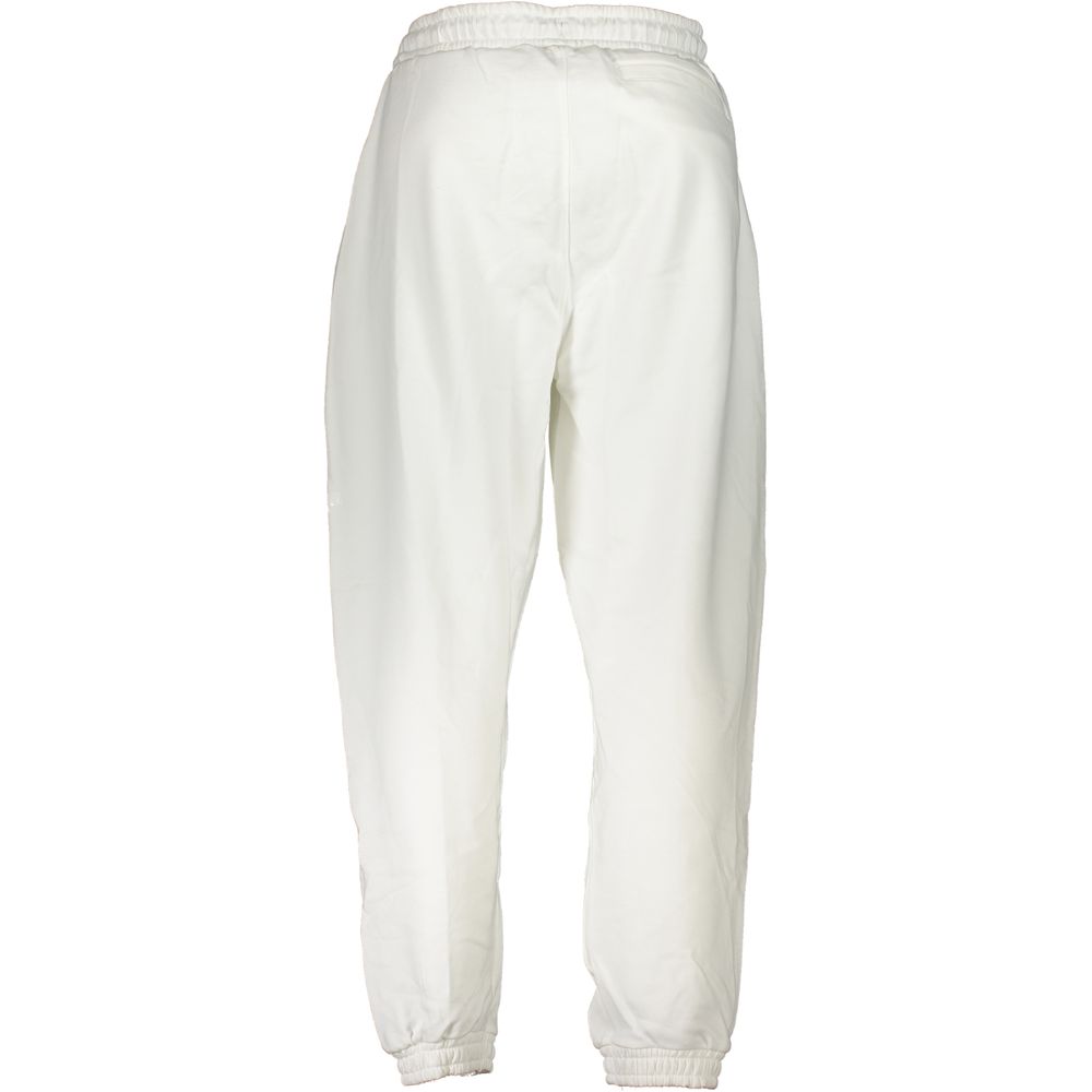 Pantalon de sport blanc pour homme de la marque Calvin Klein en coton, style décontracté et confortable.