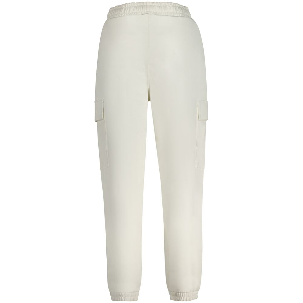 Pantalon de jogging blanc en coton pour femmes de Guess Jeans, style décontracté avec ceinture élastique et poches latérales.
